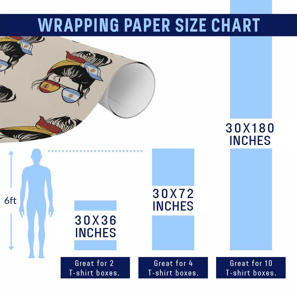 Argentina Spain Flag Messy Bun Girl Graphic Wrapping Paper Roll Cool Latina Argentine Spanish Pride Match Day