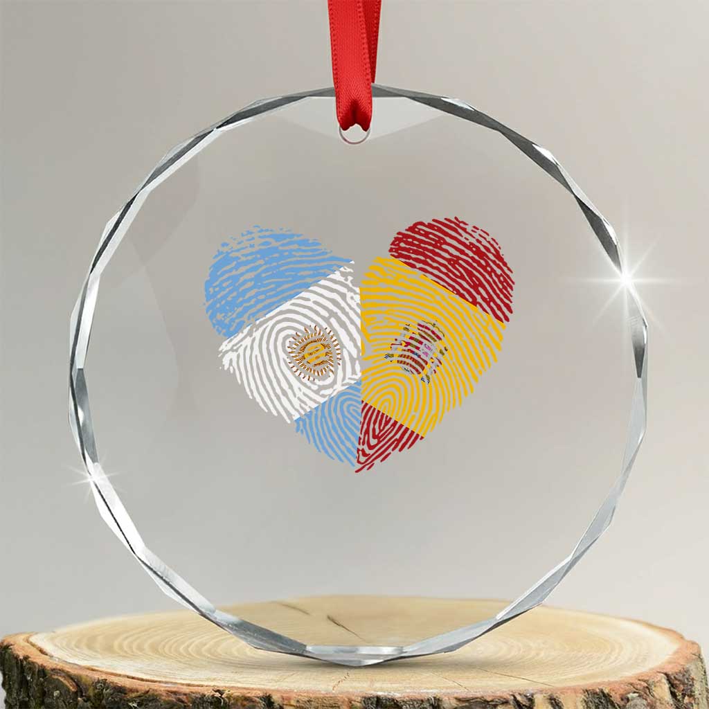 Argentina Spain Flag Mixed Roots Fingerprint Heart Graphic Crystal Glass Ornament Argentine Spanish Dual Heritage Hispanic Pride Match Day TS02 Transparent Glass 3'' Circle Print Your Wear