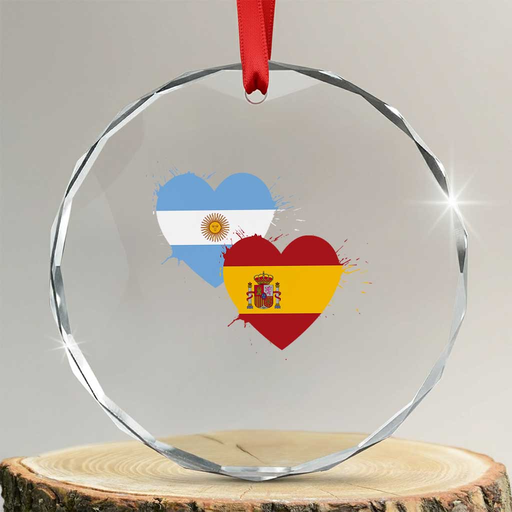 Argentina Spain Flag Two Hearts Graphic Crystal Glass Ornament Dual Argentine Spanish Heritage Love Pride TS02 Transparent Glass 3'' Circle Print Your Wear