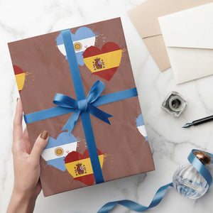 Argentina Spain Flag Two Hearts Graphic Wrapping Paper Roll Dual Argentine Spanish Heritage Love Pride