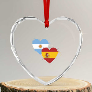 Argentina Spain Flag Two Hearts Graphic Heart Crystal Glass Ornament Dual Argentine Spanish Heritage Love Pride