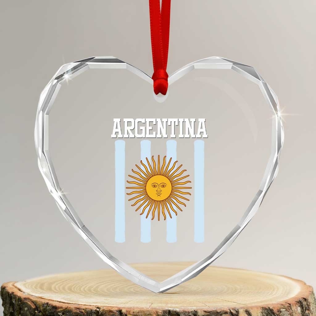 Argentina Sun of May Flag Retro Graphic Heart Crystal Glass Ornament Patriotic Argentine Heritage Pride Souvenir TS02 Transparent Glass 3'' Heart Print Your Wear