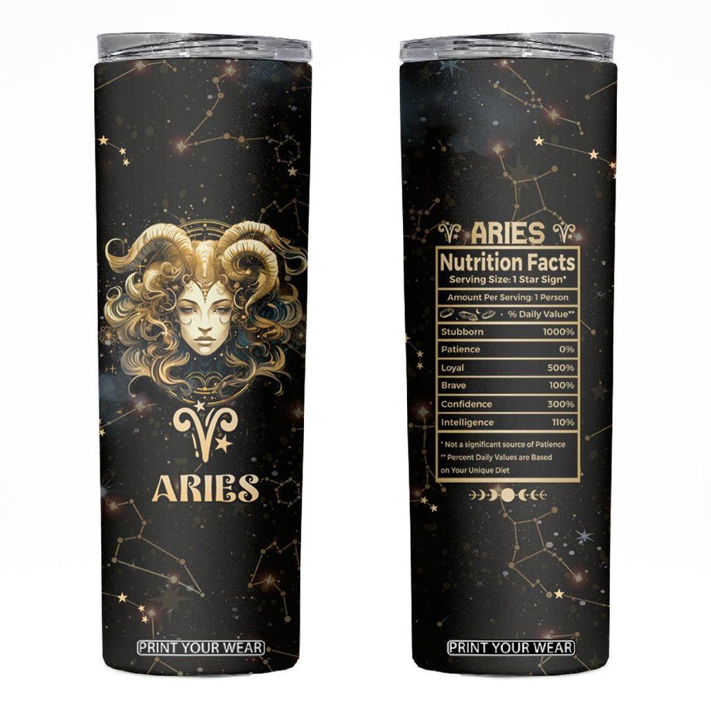 Aries Zodiac Skinny Tumbler Celestial Constellation Astrology Horoscope Galaxy TB02 Black Printyourwear