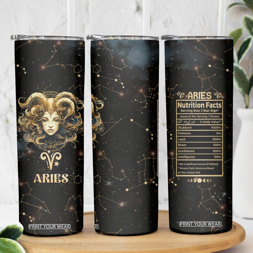 Aries Zodiac Skinny Tumbler Celestial Constellation Astrology Horoscope Galaxy TB02 Printyourwear