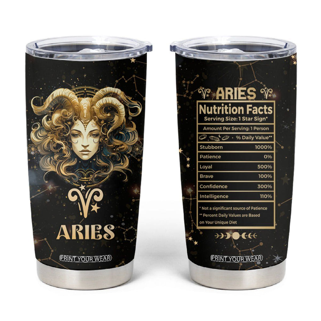 Aries Zodiac Tumbler Cup Celestial Constellation Astrology Horoscope Galaxy TB02 Black Printyourwear
