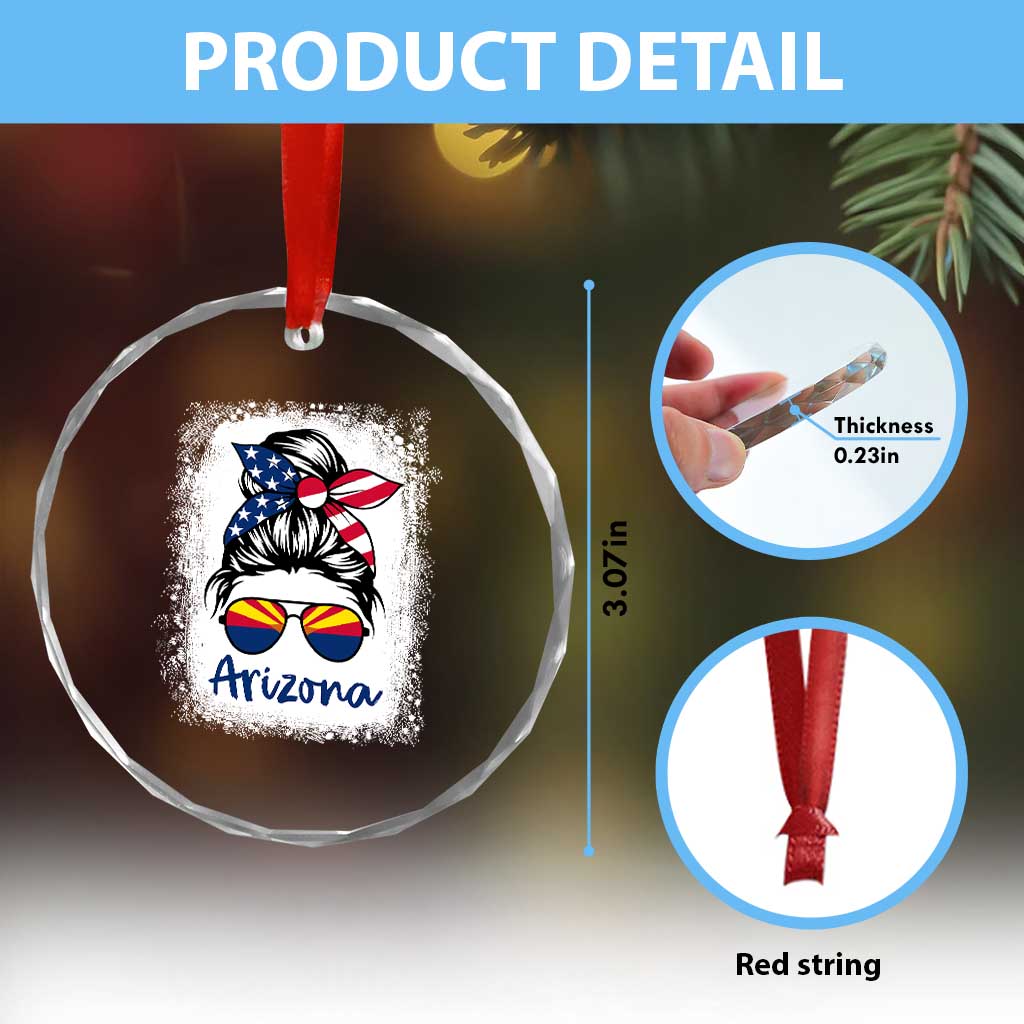 Arizona American Flag Messy Bun Pride Crystal Glass Ornament