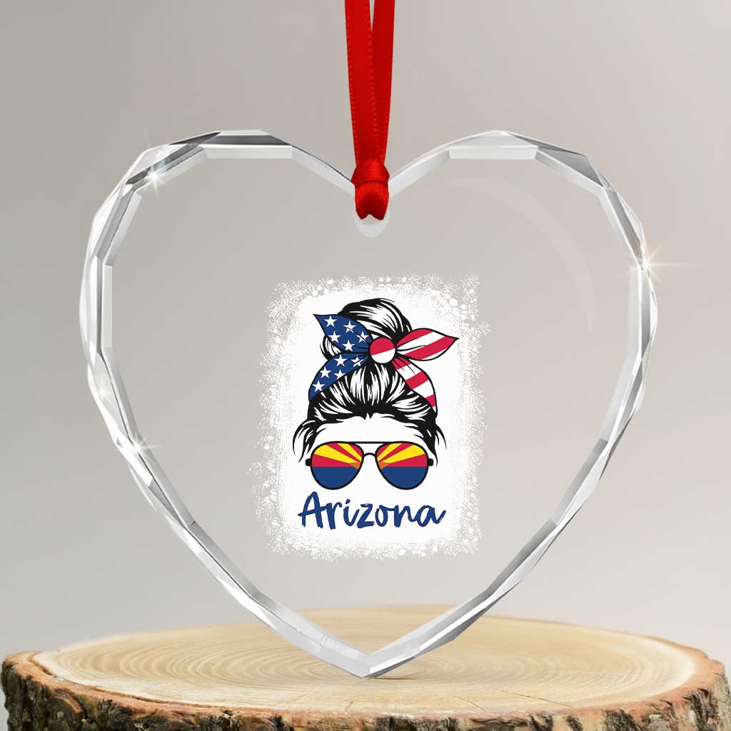 Arizona American Flag Messy Bun Pride Heart Crystal Glass Ornament TS14 Transparent Glass 3'' Heart Print Your Wear