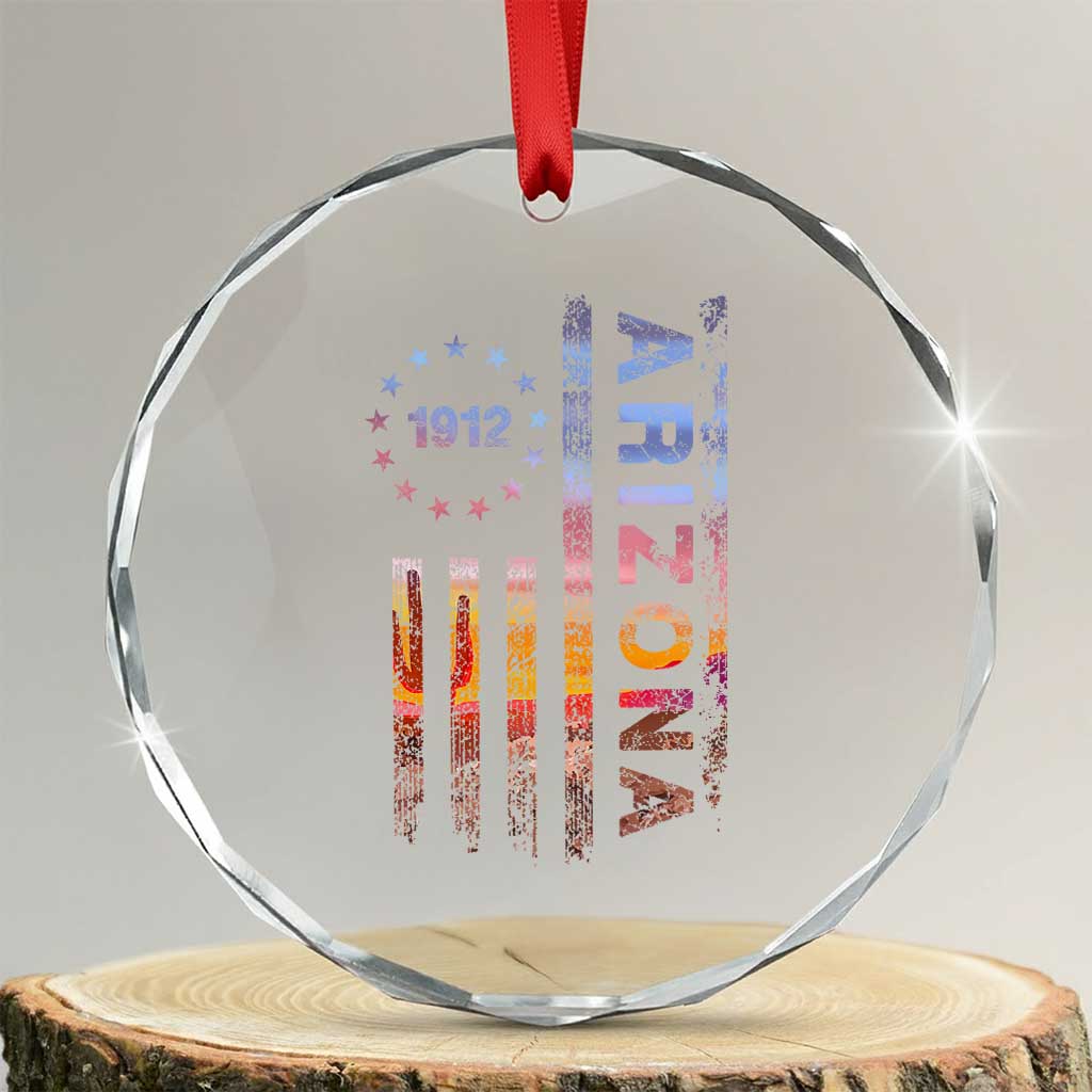 Arizona American Flag Pride Cactus Landscape Established 1912 Crystal Glass Ornament
