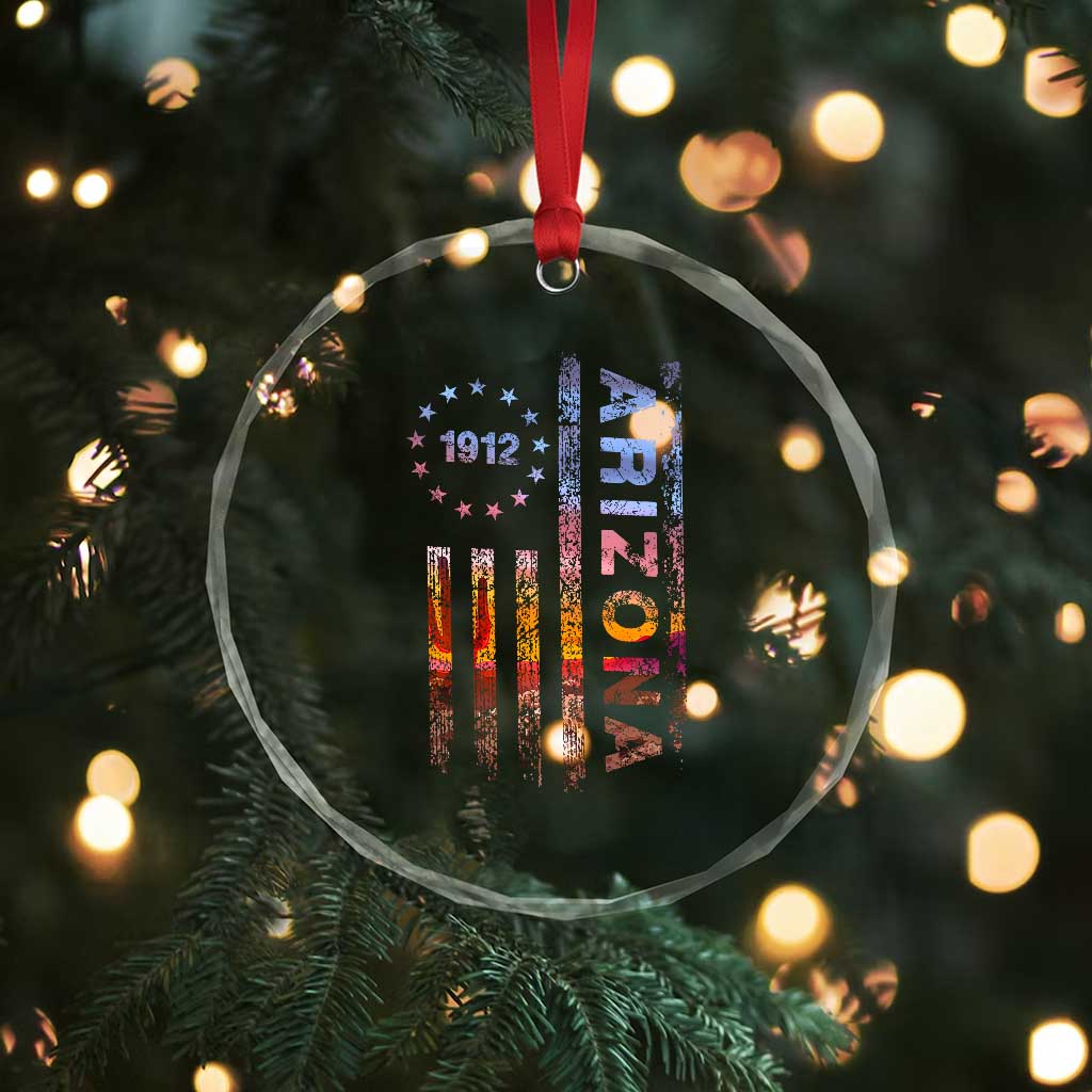 Arizona American Flag Pride Cactus Landscape Established 1912 Crystal Glass Ornament
