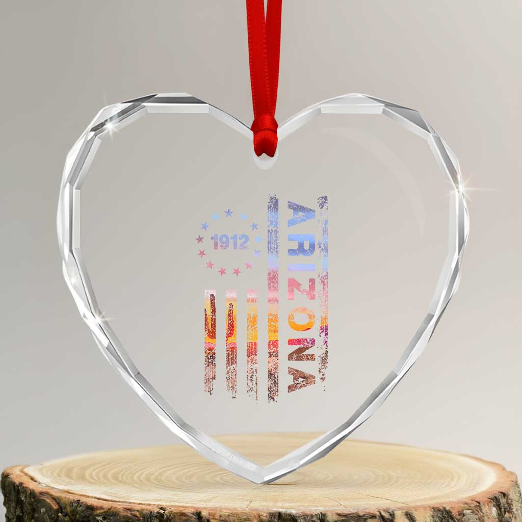 Arizona American Flag Pride Cactus Landscape Established 1912 Heart Crystal Glass Ornament TS14 Transparent Glass 3'' Heart Print Your Wear