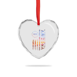 Arizona American Flag Pride Cactus Landscape Established 1912 Heart Crystal Glass Ornament