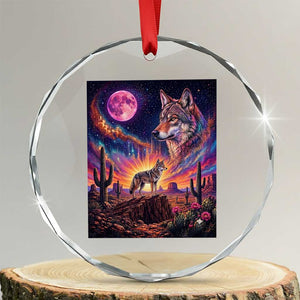 Arizona Coyote Vintage Desert Moon Retro Cactus Crystal Glass Ornament Southwest Wildlife Western Adventure Graphic