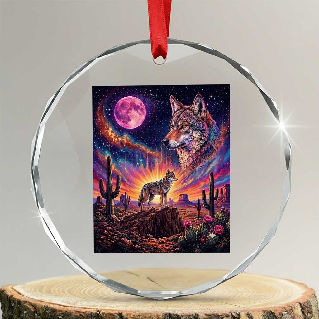 Arizona Coyote Vintage Desert Moon Retro Cactus Crystal Glass Ornament Southwest Wildlife Western Adventure Graphic TS14 Transparent Glass 3'' Circle Print Your Wear