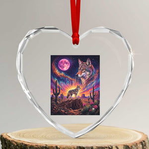 Arizona Coyote Vintage Desert Moon Retro Cactus Heart Crystal Glass Ornament Southwest Wildlife Western Adventure Graphic