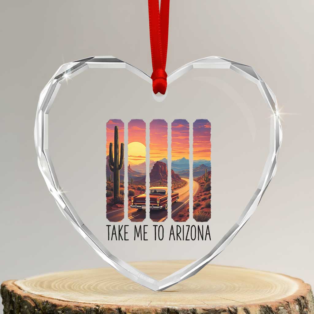 Arizona Desert Cactus Western Adventure Heart Crystal Glass Ornament Take Me To AZ TS12 Transparent Glass 3'' Heart Print Your Wear
