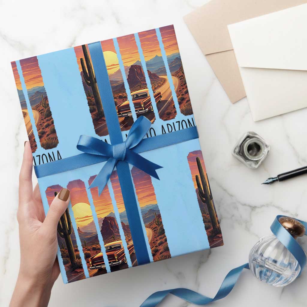 Arizona Desert Cactus Western Adventure Wrapping Paper Roll Take Me To AZ TS12 Light Blue Print Your Wear