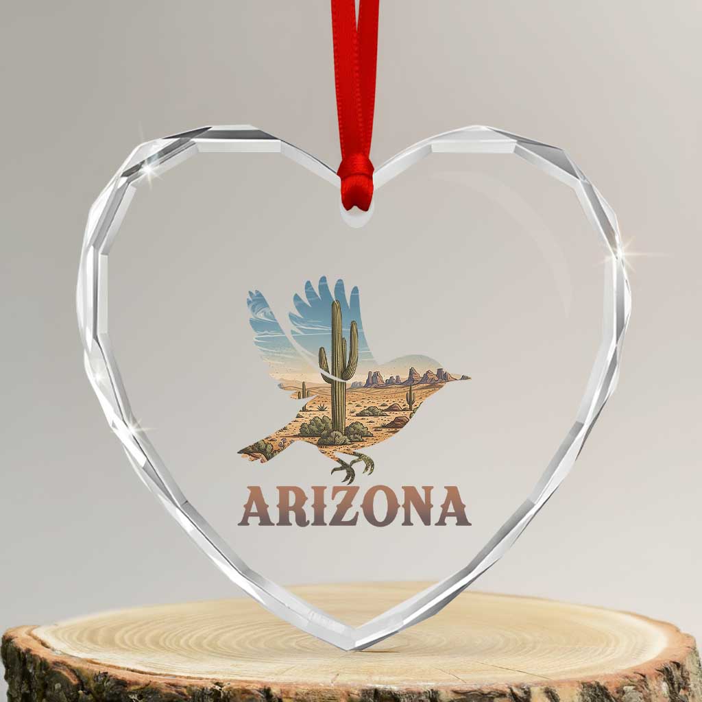 Arizona Desert Wren Bird Heart Crystal Glass Ornament Cactus Landscape Rustic Western TS12 Transparent Glass 3'' Heart Print Your Wear