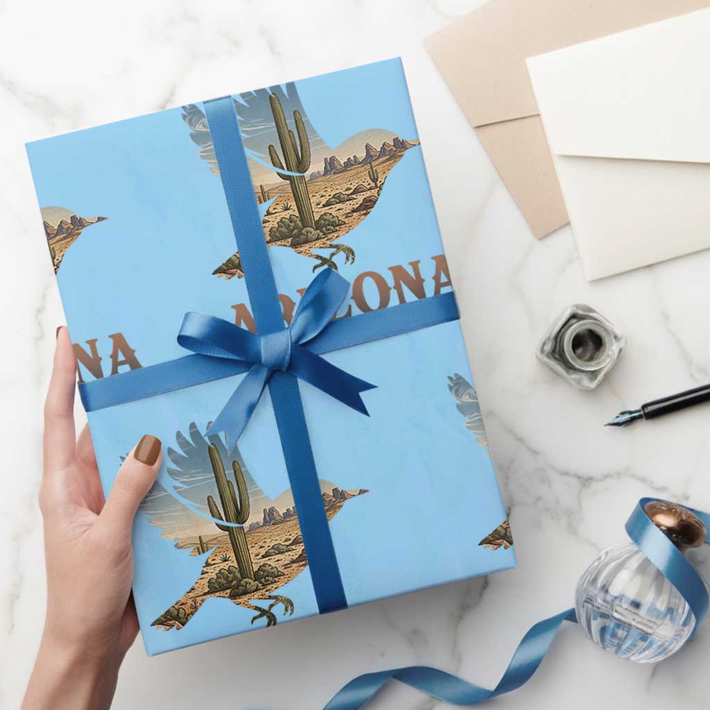 Arizona Desert Wren Bird Wrapping Paper Roll Cactus Landscape Rustic Western TS12 Light Blue Print Your Wear