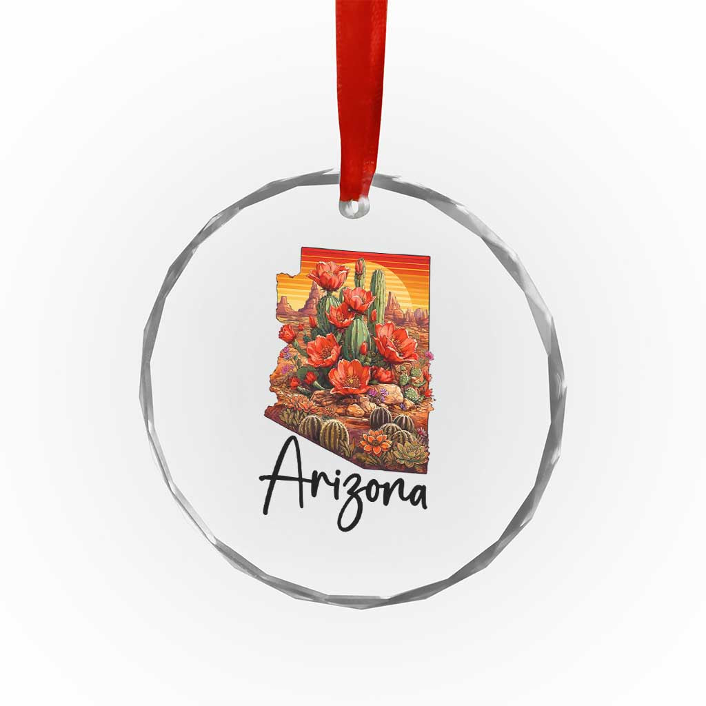 Arizona Map Blooming Cactus Flowers Gift Crystal Glass Ornament TS12 Print Your Wear