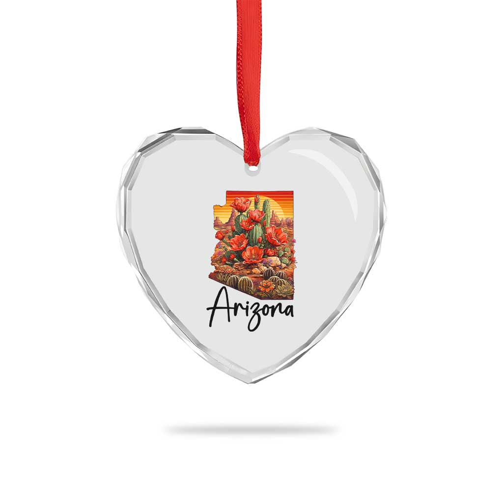 Arizona Map Blooming Cactus Flowers Gift Heart Crystal Glass Ornament TS12 Print Your Wear