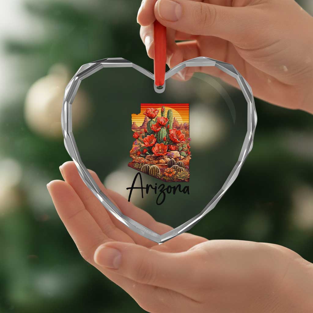 Arizona Map Blooming Cactus Flowers Gift Heart Crystal Glass Ornament TS12 Print Your Wear