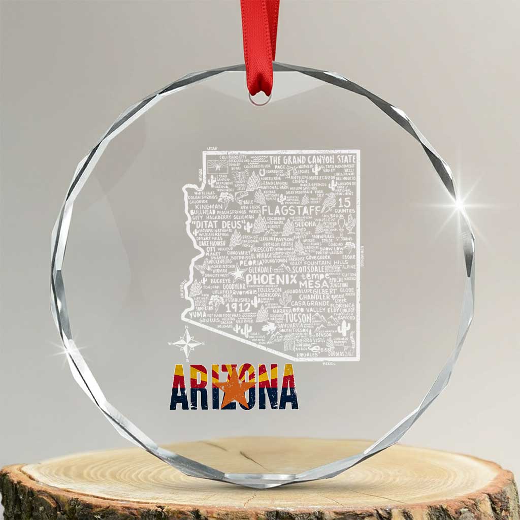 Arizona Map Phoenix Sedona Tucson Southwest Travel Crystal Glass Ornament TS14 Transparent Glass 3'' Circle Print Your Wear