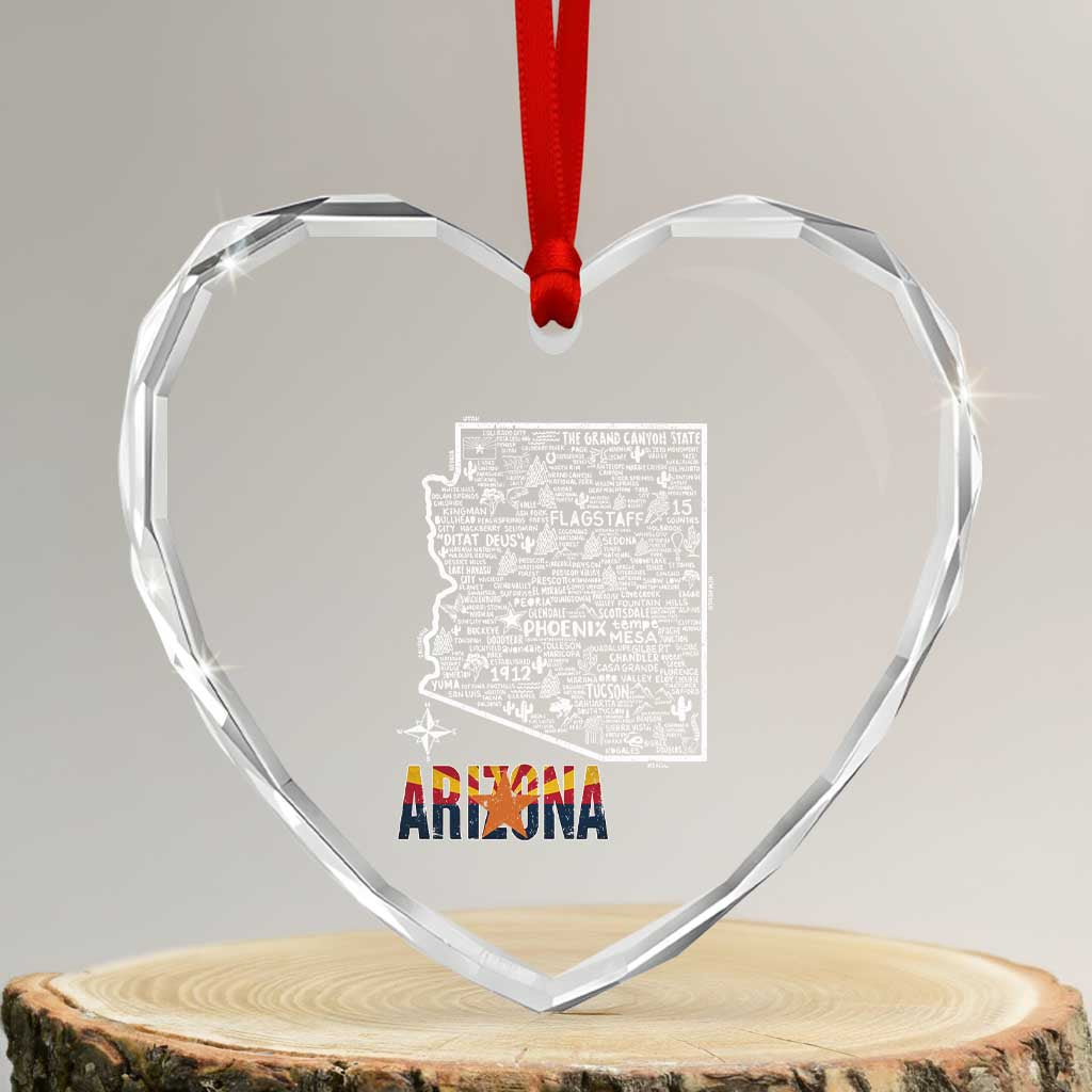 Arizona Map Phoenix Sedona Tucson Southwest Travel Heart Crystal Glass Ornament TS14 Transparent Glass 3'' Heart Print Your Wear