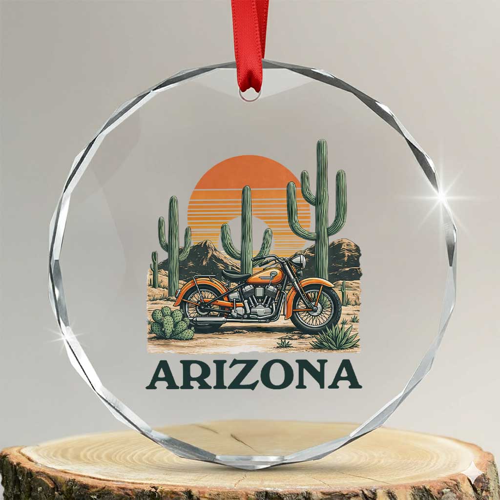 Arizona Motorcycle Crystal Glass Ornament Vintage Desert Highway Rider Gift TS12 Transparent Glass 3'' Circle Print Your Wear