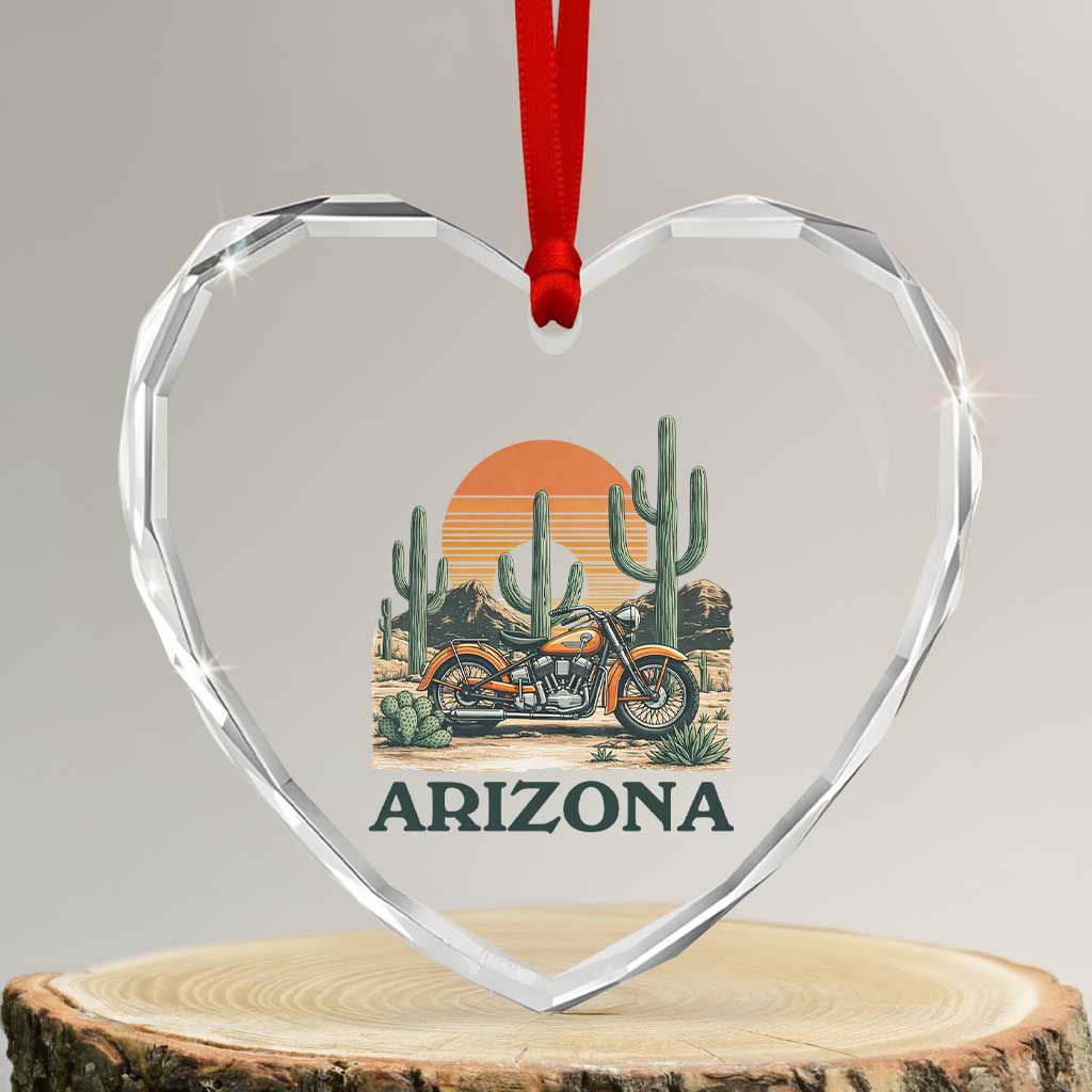 Arizona Motorcycle Heart Crystal Glass Ornament Vintage Desert Highway Rider Gift TS12 Transparent Glass 3'' Heart Print Your Wear