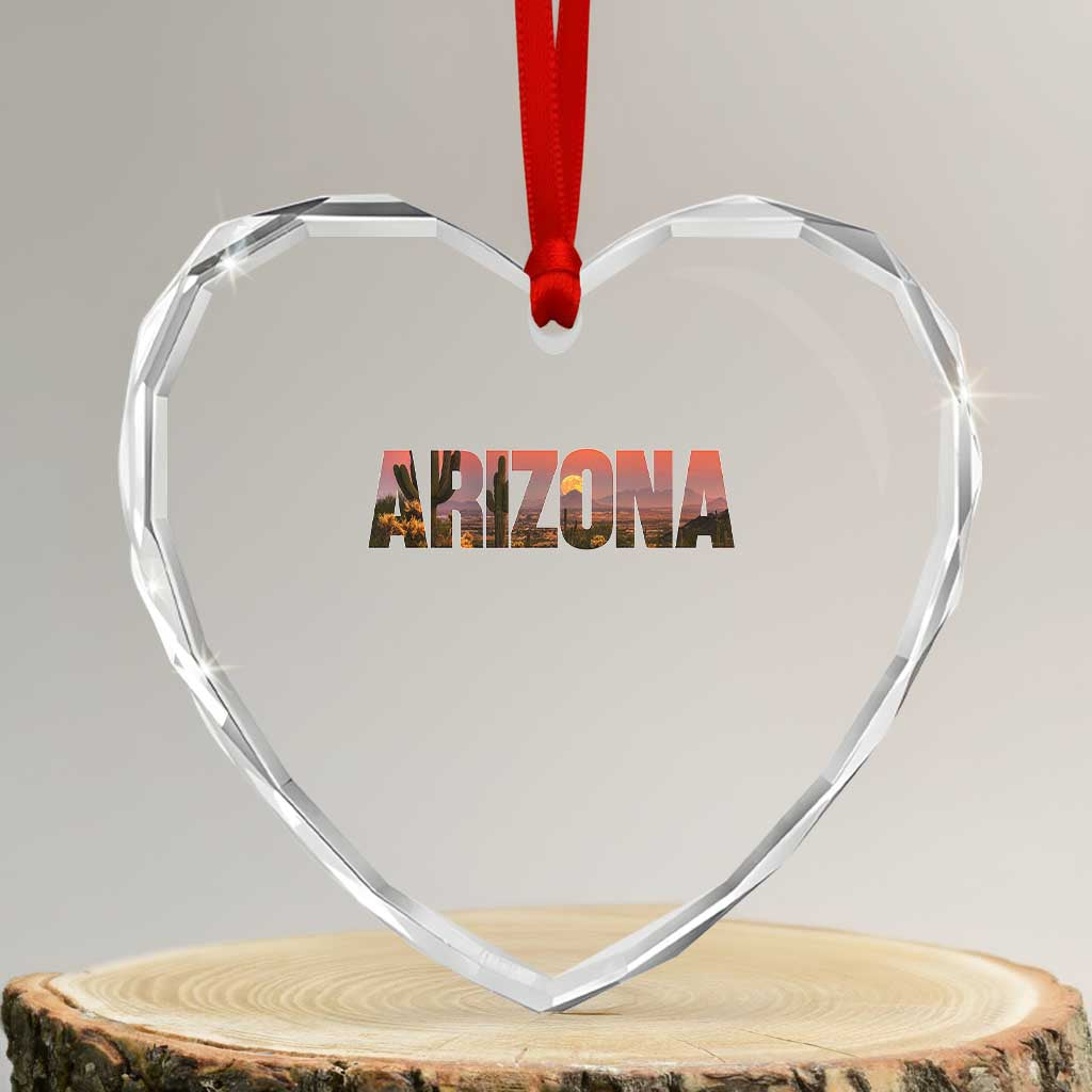 Arizona Photo Landscape Cactus Dessert Mountains Nature Heart Crystal Glass Ornament TS14 Transparent Glass 3'' Heart Print Your Wear