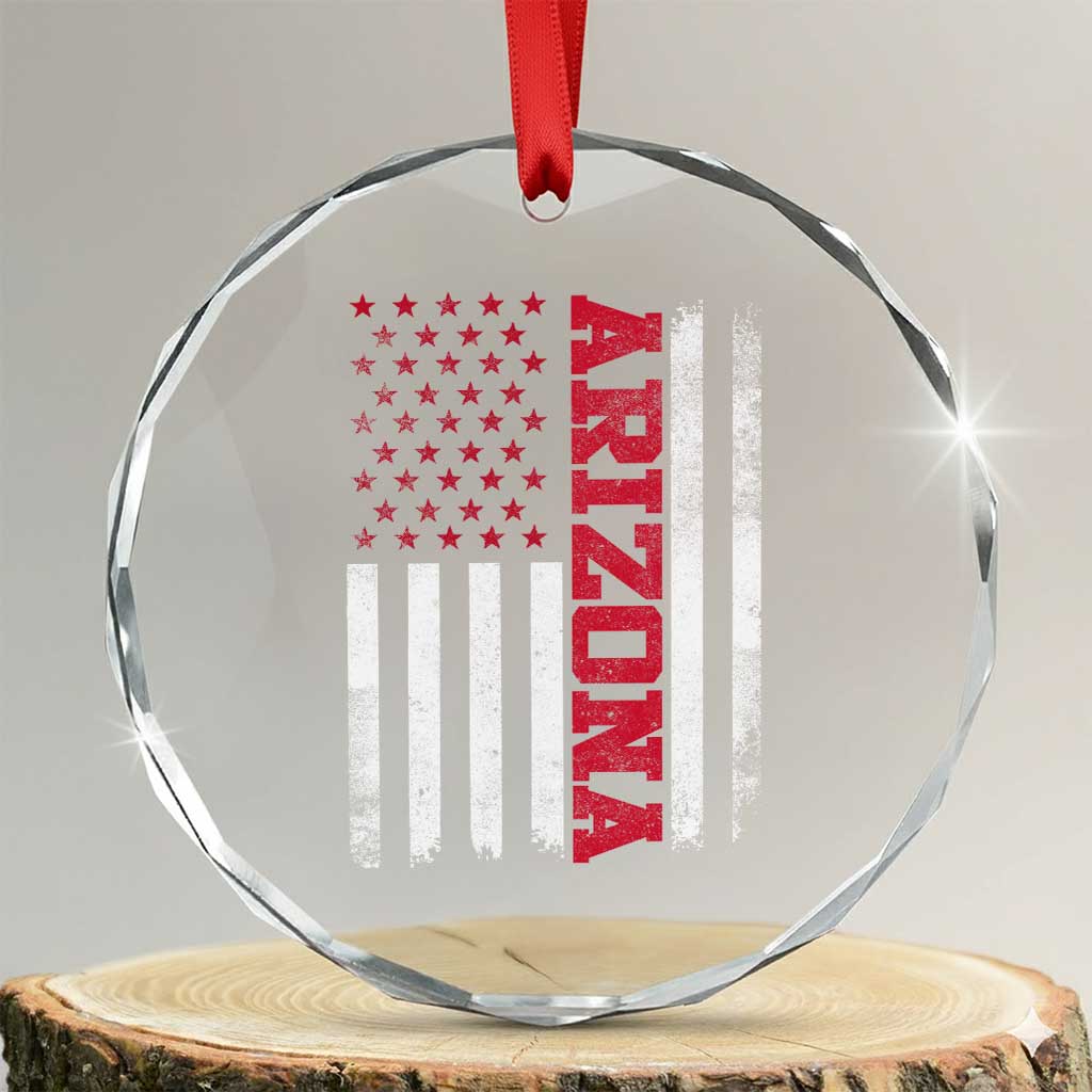 Arizona Pride Crystal Glass Ornament Vintage American Flag Distressed Varsity Aesthetic Letters AZ State TS11 Transparent Glass 3'' Circle Print Your Wear