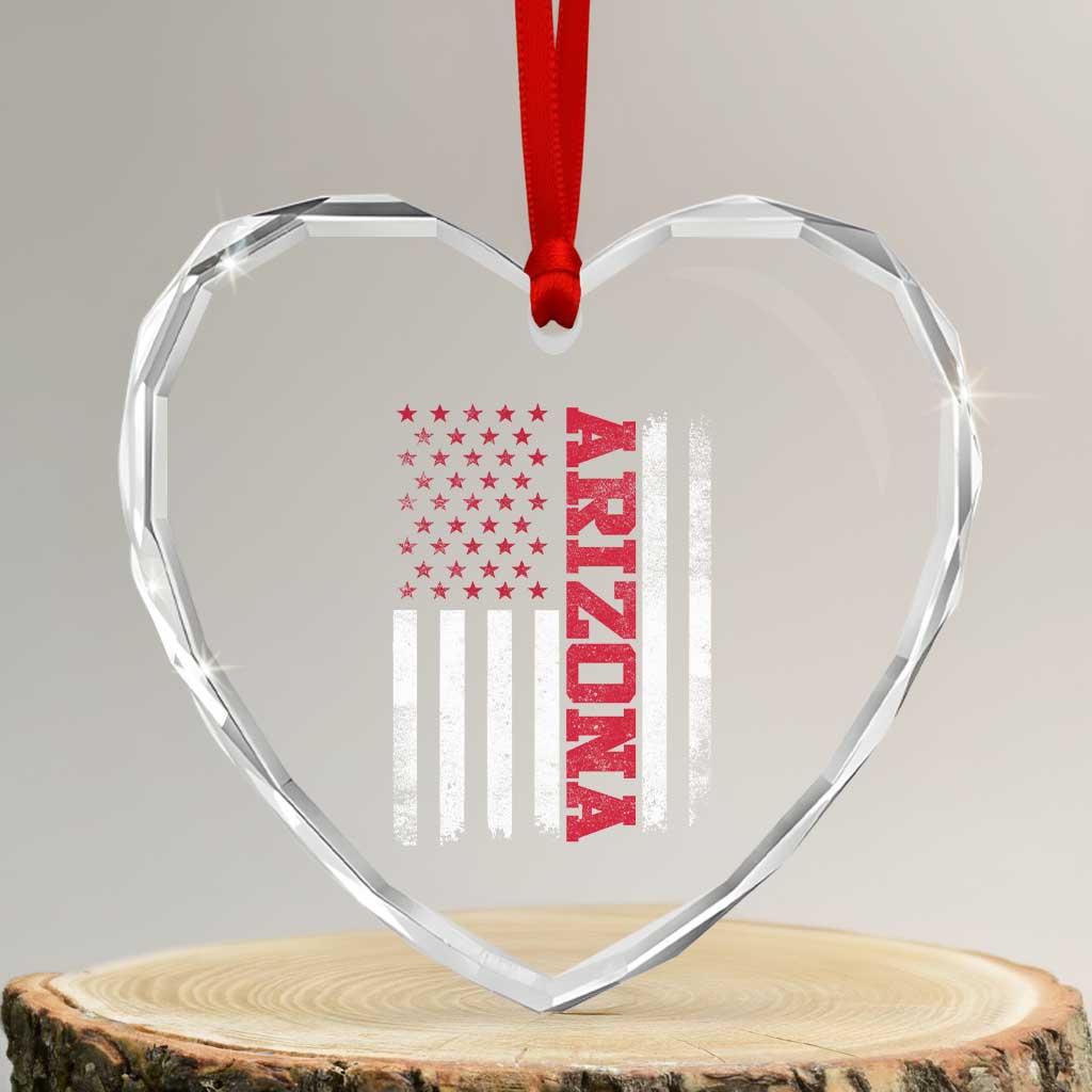 Arizona Pride Heart Crystal Glass Ornament Vintage American Flag Distressed Varsity Aesthetic Letters AZ State TS11 Transparent Glass 3'' Heart Print Your Wear