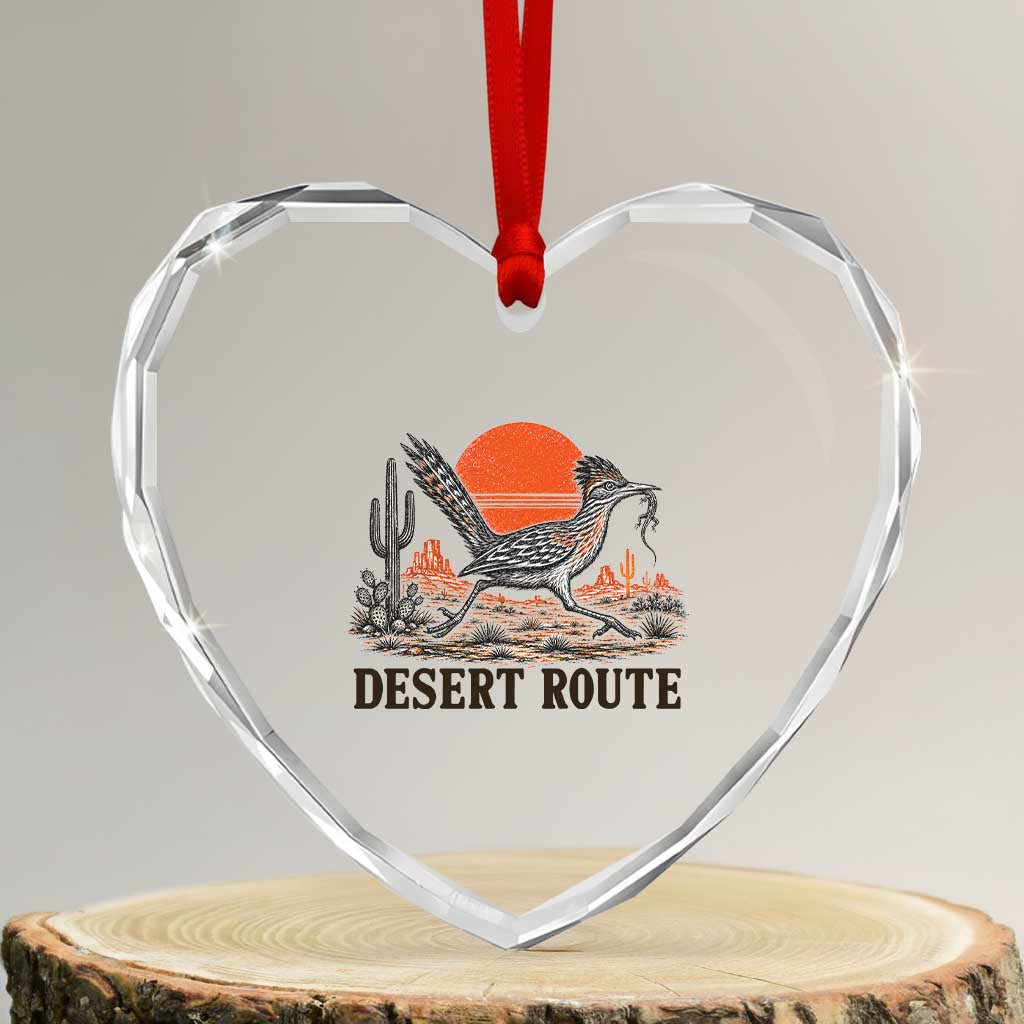 Arizona Roadrunner Bird Desert Landscape Cactus Heart Crystal Glass Ornament TS14 Transparent Glass 3'' Heart Print Your Wear