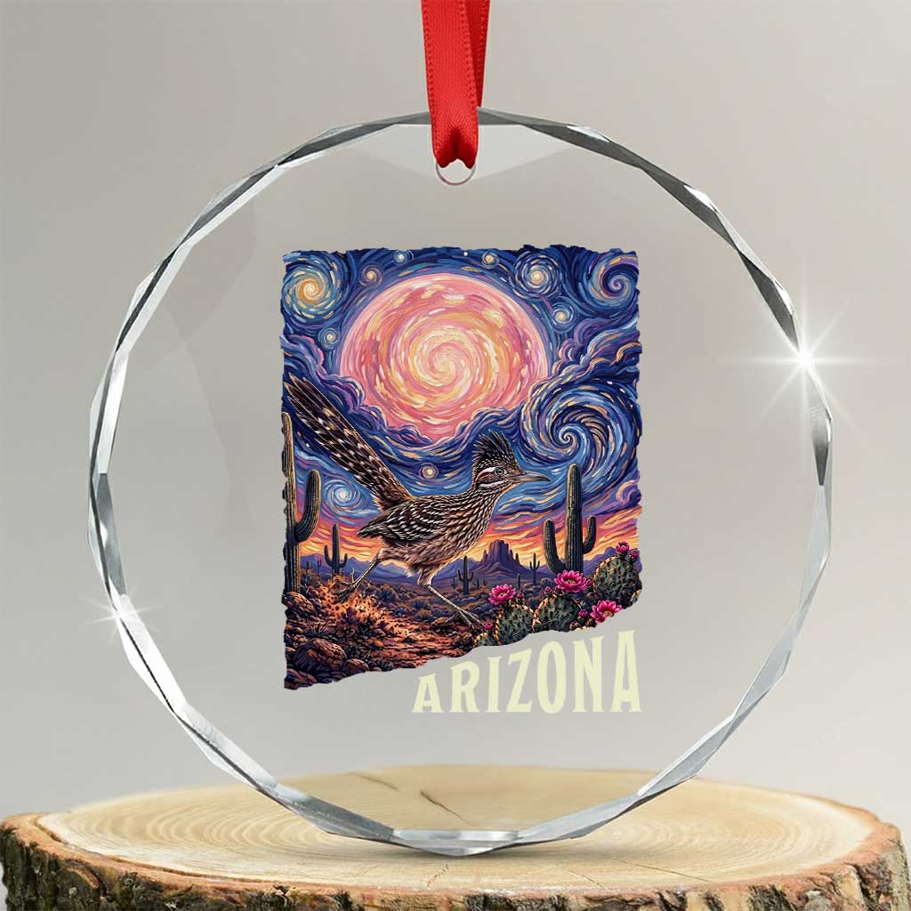 Arizona Roadrunner Vintage Desert Moon Retro Cactus Crystal Glass Ornament Southwest Wildlife Bird Starry Night Style TS14 Transparent Glass 3'' Circle Print Your Wear
