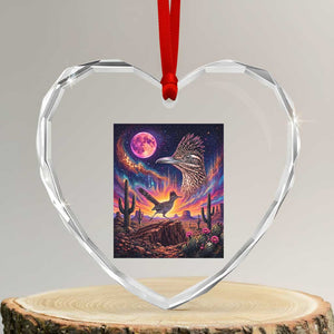 Arizona Roadrunner Vintage Desert Moon Retro Cactus Heart Crystal Glass Ornament 90s Southwest Wildlife Bird Animal Lover