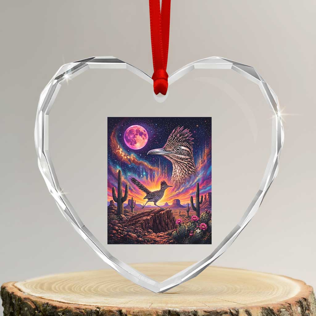 Arizona Roadrunner Vintage Desert Moon Retro Cactus Heart Crystal Glass Ornament 90s Southwest Wildlife Bird Animal Lover TS14 Transparent Glass 3'' Heart Print Your Wear