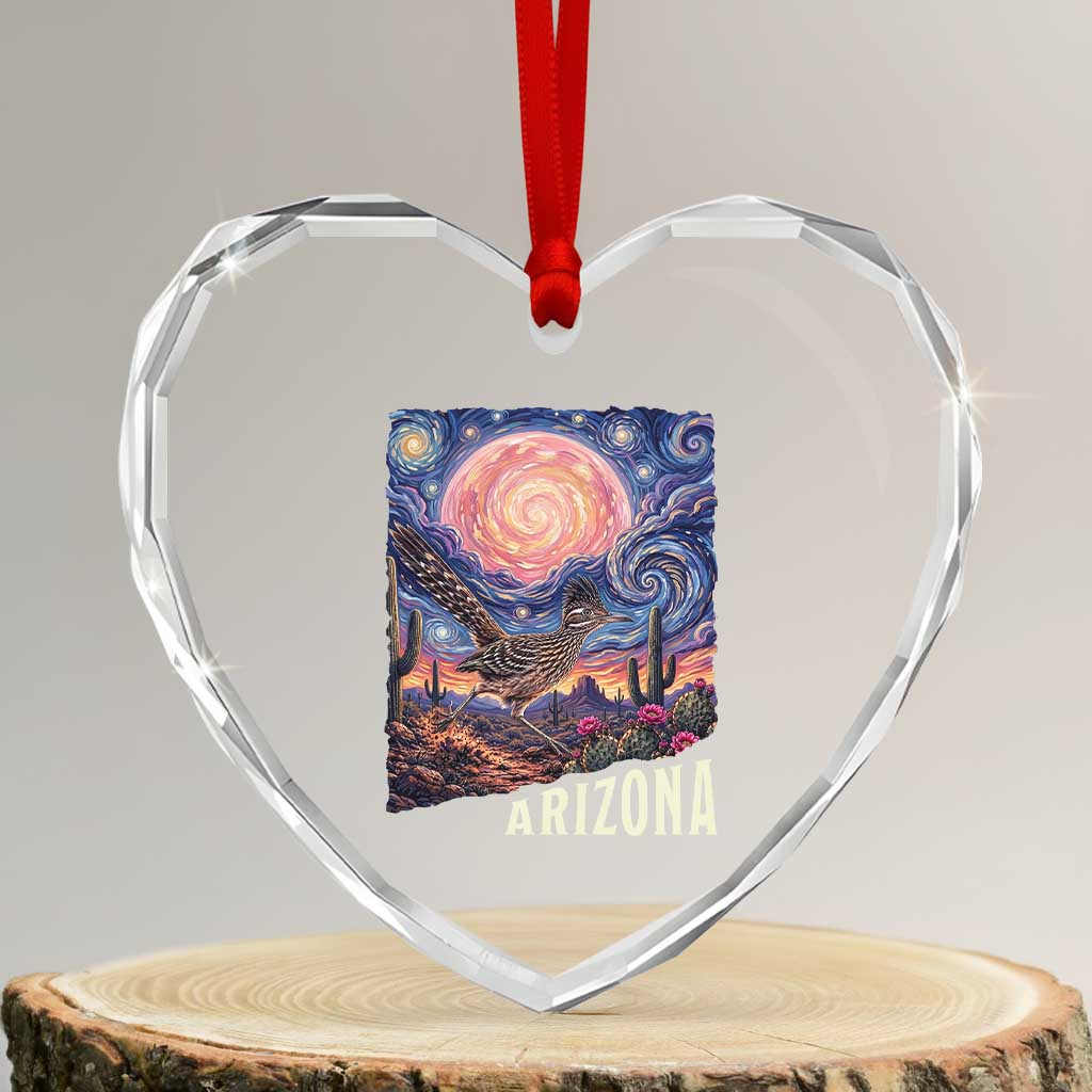 Arizona Roadrunner Vintage Desert Moon Retro Cactus Heart Crystal Glass Ornament Southwest Wildlife Bird Starry Night Style TS14 Transparent Glass 3'' Heart Print Your Wear