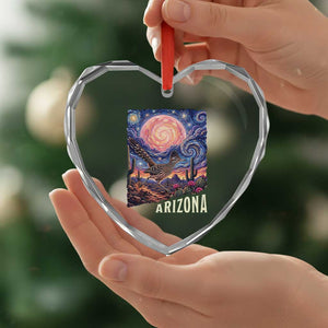 Arizona Roadrunner Vintage Desert Moon Retro Cactus Heart Crystal Glass Ornament Southwest Wildlife Bird Starry Night Style
