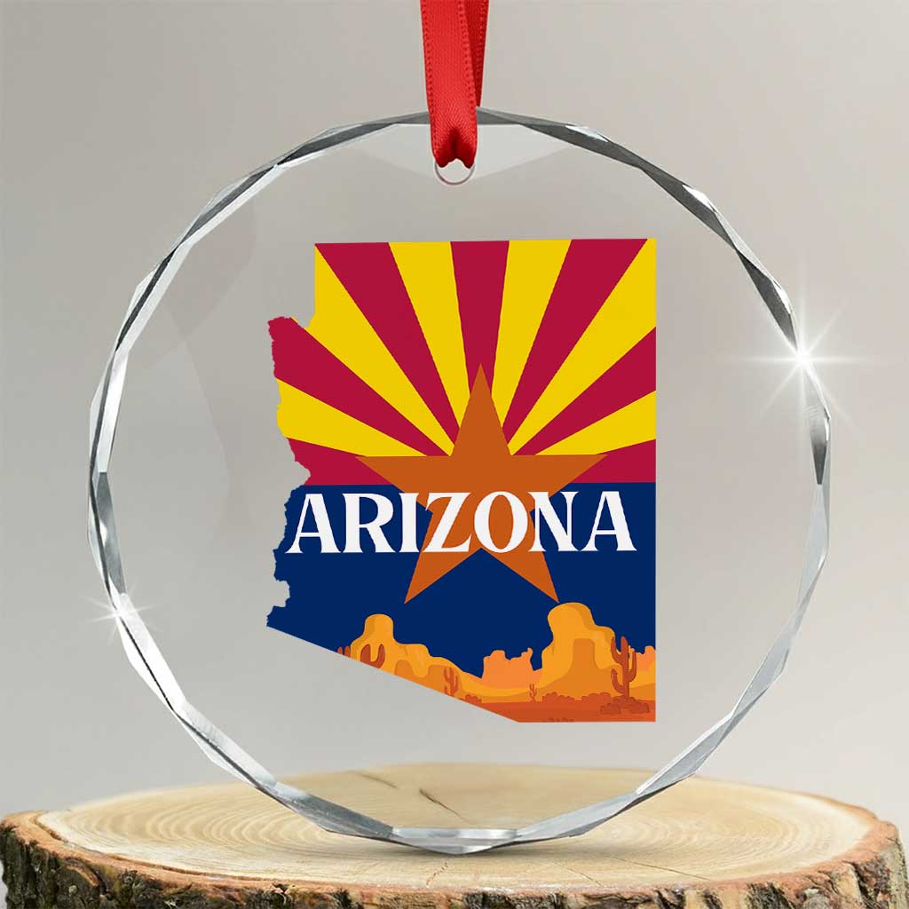 Arizona State Flag Map Graphic Crystal Glass Ornament Southwest Sunburst Cactus State Pride Souvenir TS02 Transparent Glass 3'' Circle Print Your Wear