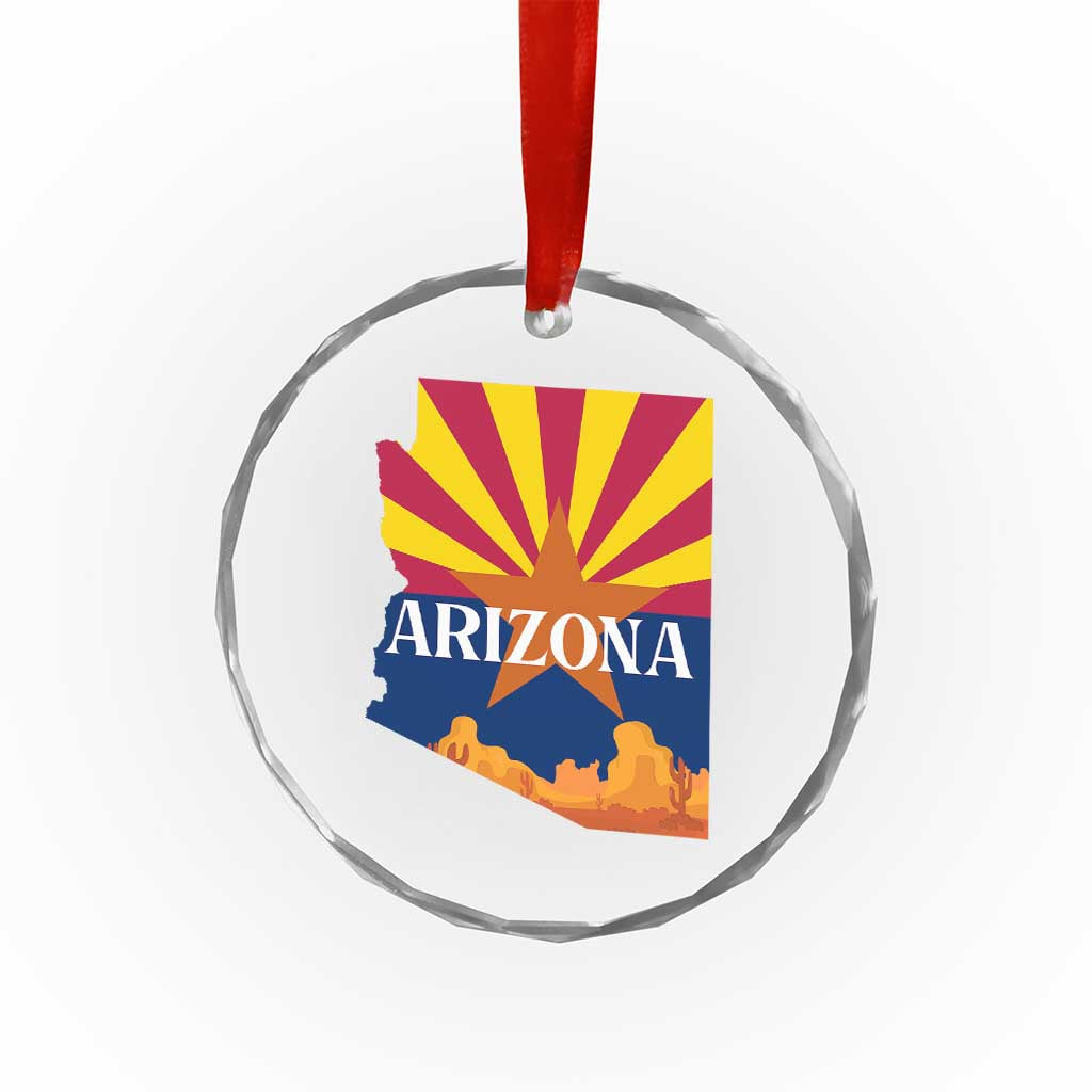 Arizona State Flag Map Graphic Crystal Glass Ornament Southwest Sunburst Cactus State Pride Souvenir