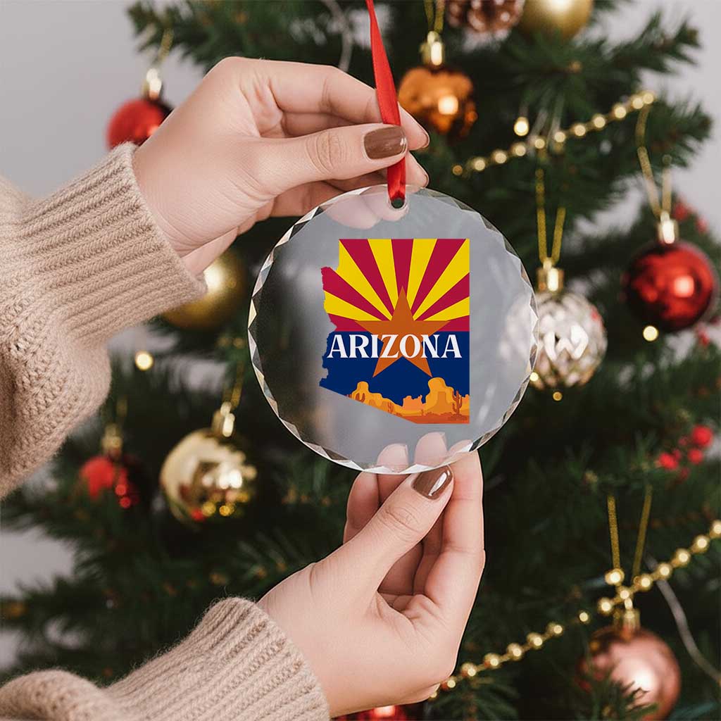 Arizona State Flag Map Graphic Crystal Glass Ornament Southwest Sunburst Cactus State Pride Souvenir
