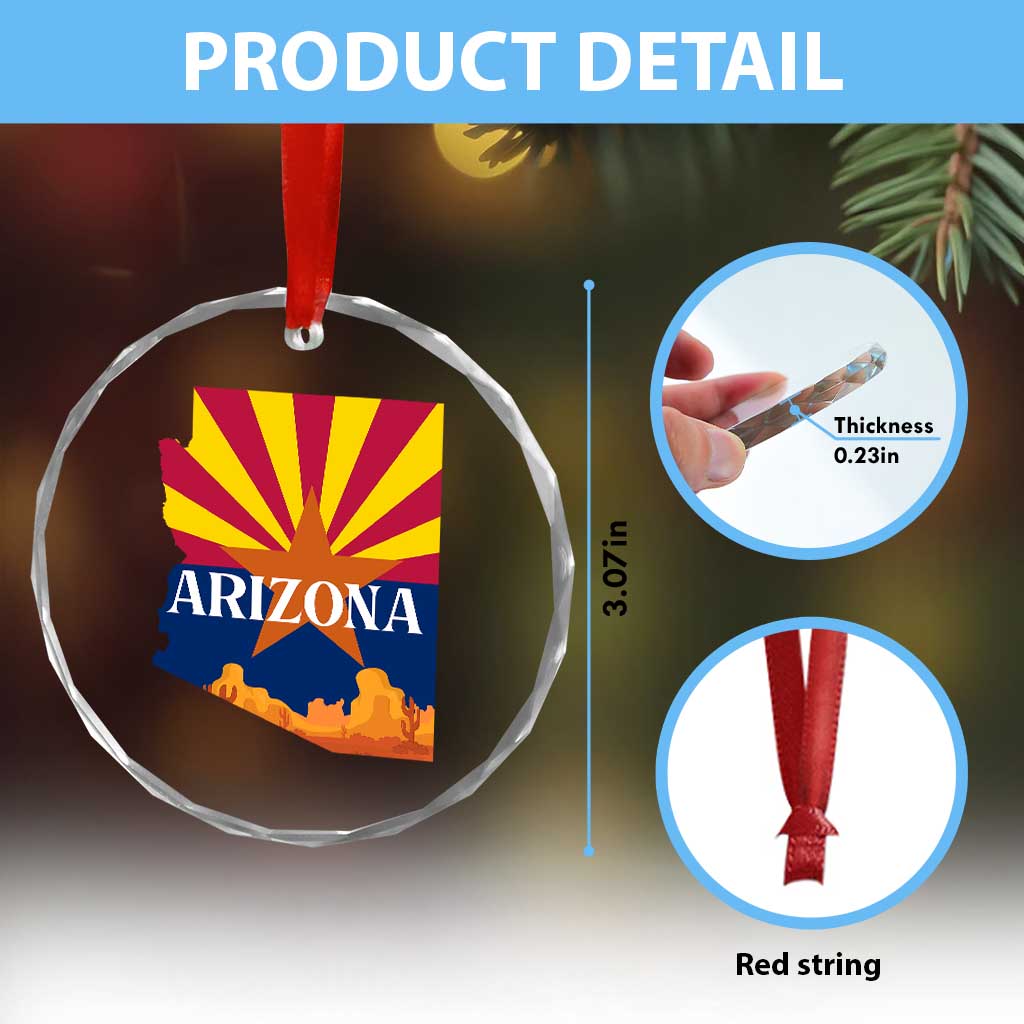Arizona State Flag Map Graphic Crystal Glass Ornament Southwest Sunburst Cactus State Pride Souvenir