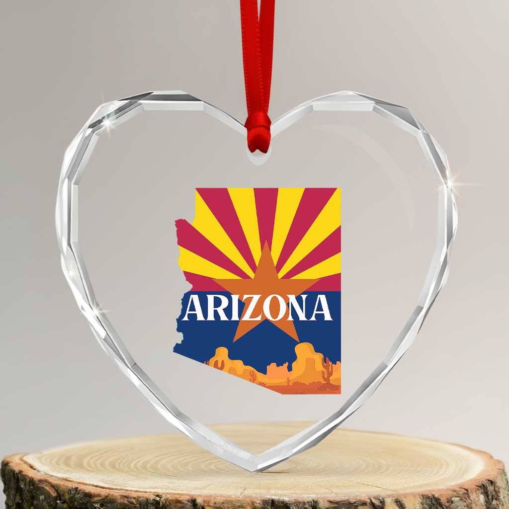 Arizona State Flag Map Graphic Heart Crystal Glass Ornament Southwest Sunburst Cactus State Pride Souvenir TS02 Transparent Glass 3'' Heart Print Your Wear