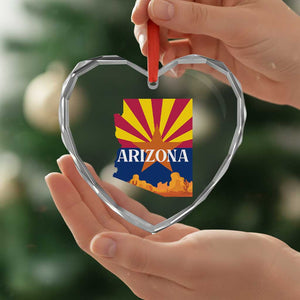 Arizona State Flag Map Graphic Heart Crystal Glass Ornament Southwest Sunburst Cactus State Pride Souvenir
