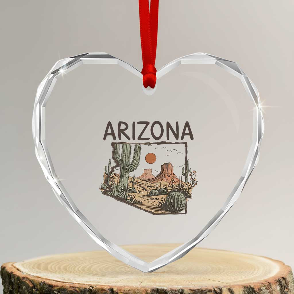 Arizona State Map Desert Landscape Cactus Southwest Heart Crystal Glass Ornament TS14 Transparent Glass 3'' Heart Print Your Wear