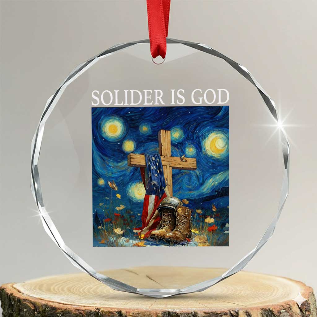 Army Christian Crystal Glass Ornament Soldier Cross Starry Night Faith Patriotic Jesus TS14 Transparent Glass 3'' Circle Print Your Wear