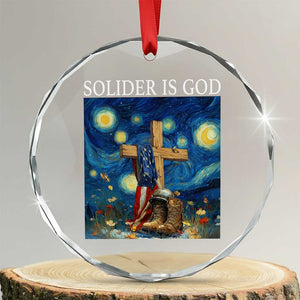 Army Christian Crystal Glass Ornament Soldier Cross Starry Night Faith Patriotic Jesus TS14 Transparent Glass 3'' Circle Print Your Wear