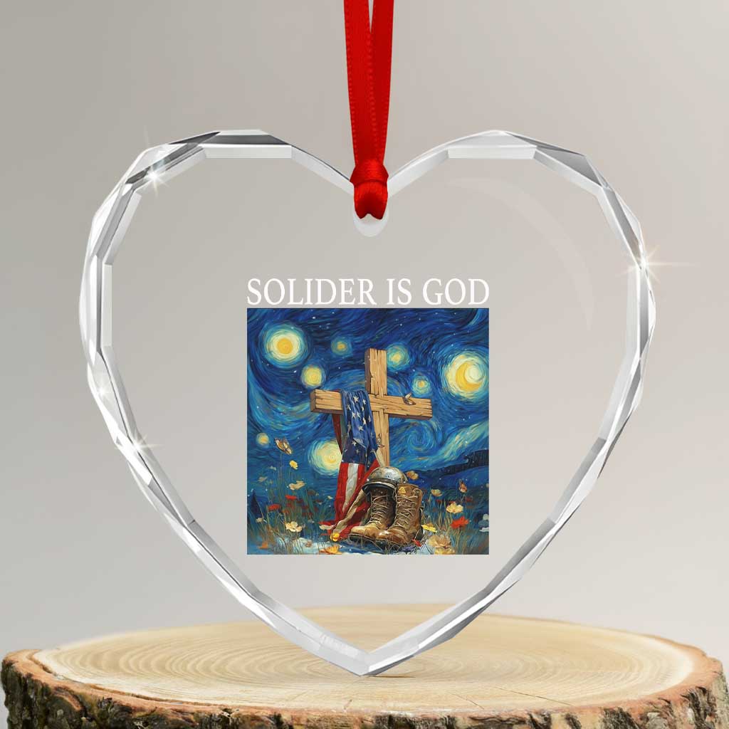 Army Christian Heart Crystal Glass Ornament Soldier Cross Starry Night Faith Patriotic Jesus TS14 Transparent Glass 3'' Heart Print Your Wear