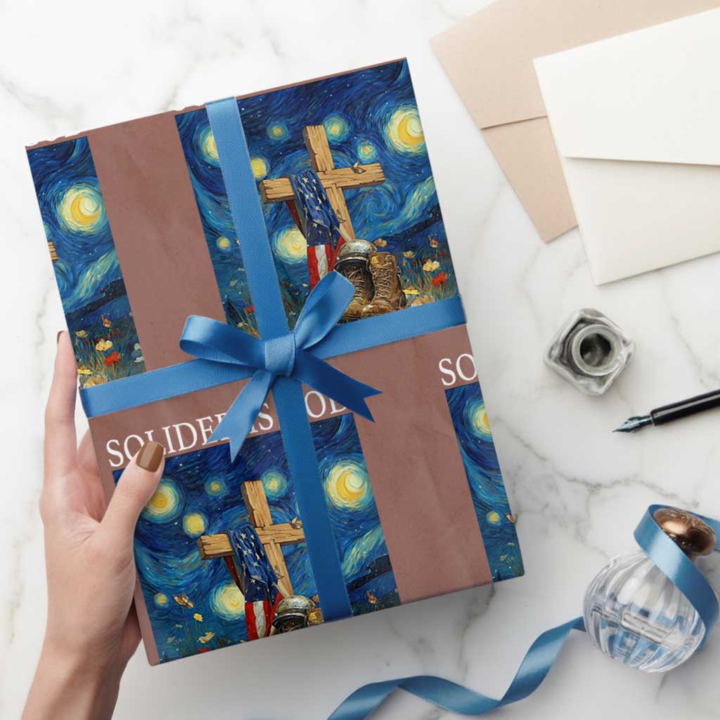 Army Christian Wrapping Paper Roll Soldier Cross Starry Night Faith Patriotic Jesus TS14 Mocha Print Your Wear