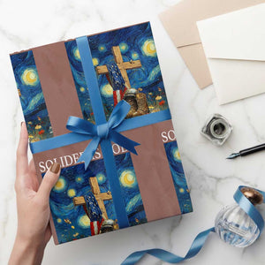 Army Christian Wrapping Paper Roll Soldier Cross Starry Night Faith Patriotic Jesus TS14 Mocha Print Your Wear